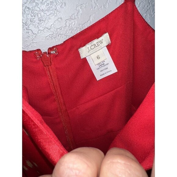 J Crew Womens 100% Silk Midi Dress Red Cream Color Pockets Size 6 Lined (M) - Picture 6 of 12
